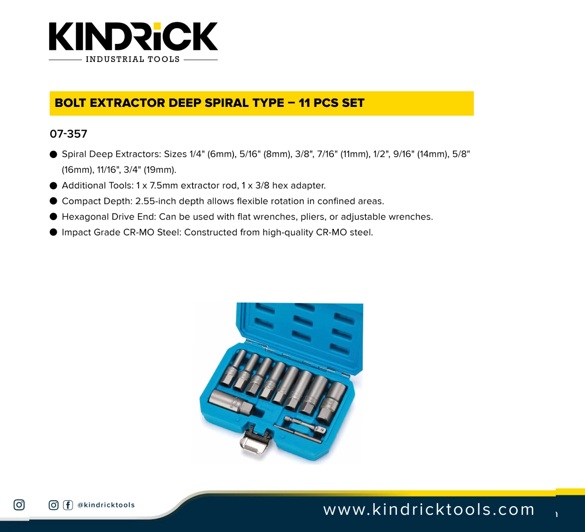 Bolt Extractor Deep Spiral Type 11 Pcs Set Supplier in Dubai