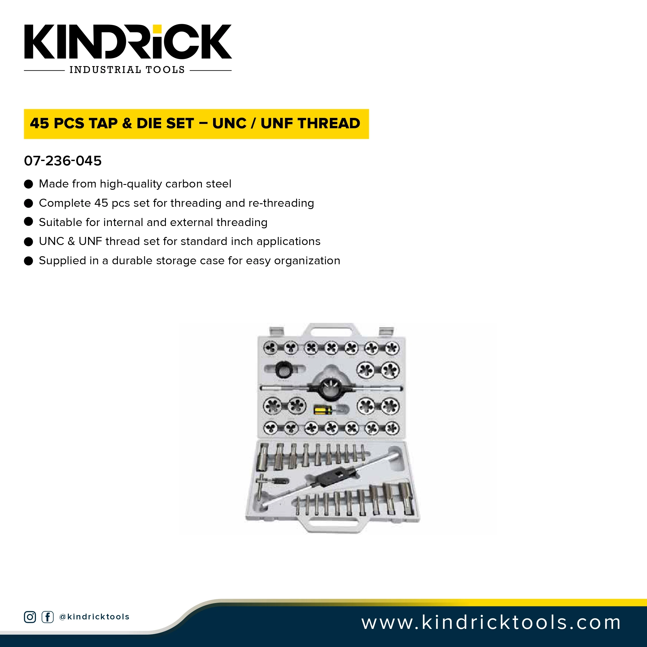 45 Pcs Tap & Die Set – UNC / UNF Thread Supplier in Dubai